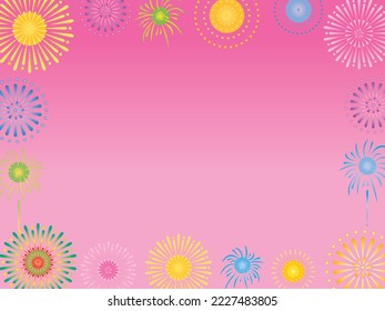 Pink background illustration of Fireworks display.