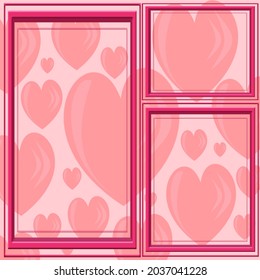 pink background illustration with love picture and frame.