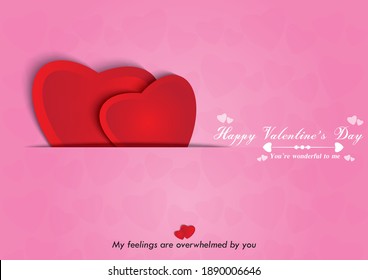 Rosa Hintergrundbild mit Text Rotes Herz und einige Grußkartenbilder valentiner Tagesliebe.