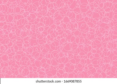 Pink background, light contours of circles of different sizes. Vector illustration.