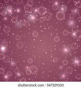 Pink background with lights and bokeh. Vector illustration. Holiday poster template design, decor for Valentines day.