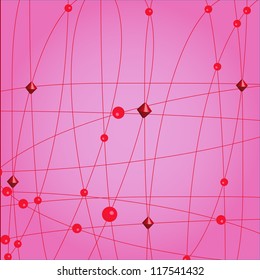 pink background with lines and red balls