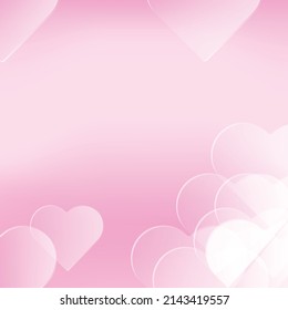 Pink background, Love and Happiness, Pink and white hearts, Heart unity. Heart shape. Love is all around. Soft pink gradient. Double hearts frame, Valentine's card, Vector illustration EPS 10.