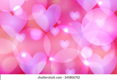 pink background with macro bokeh lights and hearts. Perfect template for posters, websites, magazines, brochures, catalogs