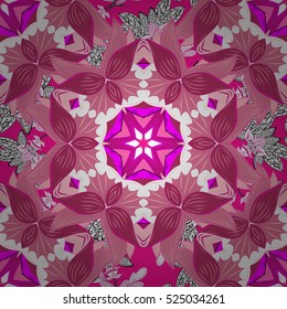 Pink background with mandalas and flowers. Vector.