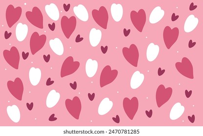 pink background with many colorful hearts