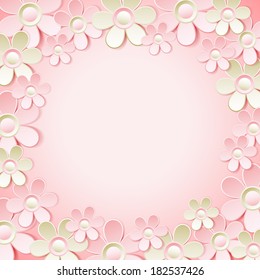 pink  background with many flowers,  vector illustration