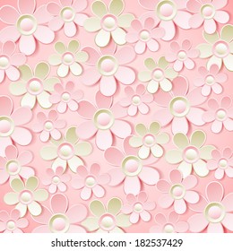 pink  background with many flowers,  vector illustration