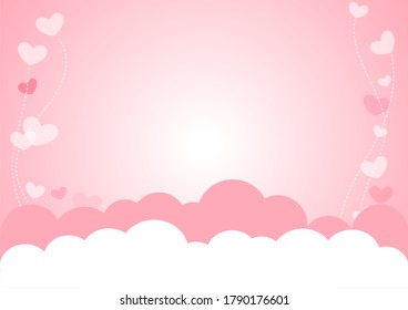Pink background Many hearts White clouds made from vectors