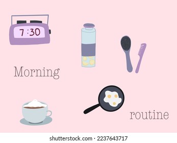 Pink background morning routine set