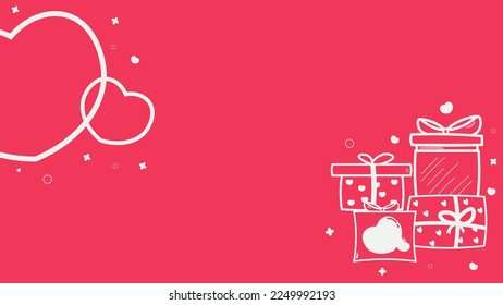 Fondo rosa con ornamentos y elementos amor corazón, caja de regalo, presente, cinta adecuada para el día de San Valentín 14 de febrero, día de la madre, boda, celebración romántica de aniversario, promoción, ventas