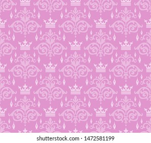 Pink background, ornate seamless pattern. Vector image