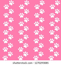 pink background for packing design. Traces of cat textile pattern. Vector  paw print seamless pattern.