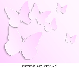 Pink background with paper butterflies for your design