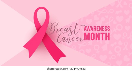 Pink background with paper ribbon symbol of breast cancer october awareness month campaign