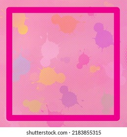 pink background with pastel colour splash red square frame, vector illustration