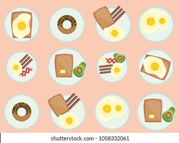 Pink background with a pattern of breakfast foods