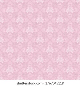 Pink background pattern. Damask seamless pattern in retro style. The texture of the wallpaper. Vector background image.