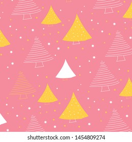 Pink background pine tree christmas pattern vector