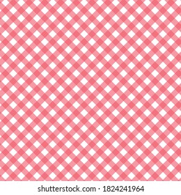 Pink background. Plaid, fabric, tablecloth, checkered textiles. Rhombus / square texture. Vector graphic illustration