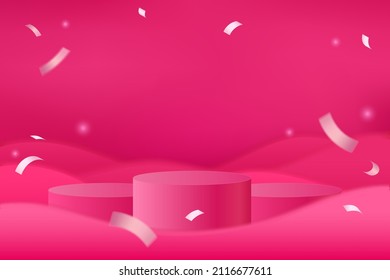 pink background with podium and confetti