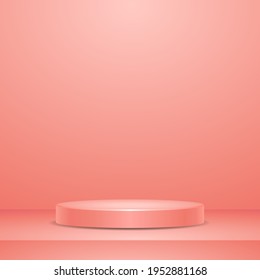 Pink Background With Podium Pedestal Minimal Scene For Product Display Mock Up Template Vector Illustration