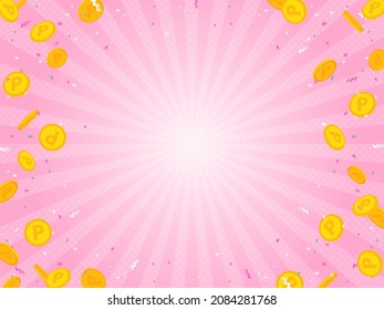 fondo rosa con monedas de punto y confeti
