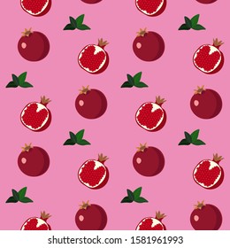 Pink background with pomegranates, seamless pattern, flat vector