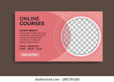Diseño de afiches de fondo rosado y marco de foto circular. Gran vector para el marketing de productos, promoción de ventas, web, banner, volante, tienda online, medios sociales, etc.