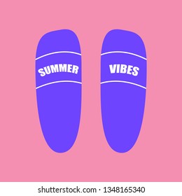 pink background and purple slippers named summer vibes