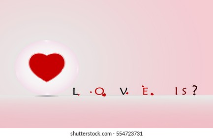 Pink background with red heart in the crystal ball and love is question