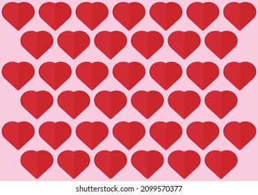Pink background with red hearts.