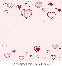 A pink background with red hearts, featuring a soft texture. The background includes various heart patterns on a pink backdrop. Christmas background vector.
