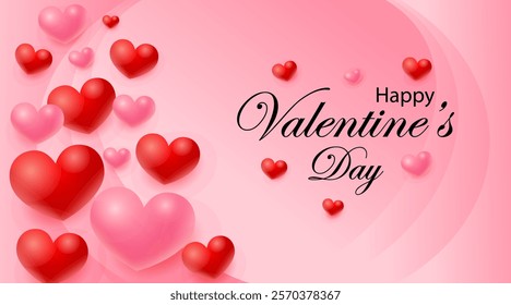 Pink background with red and pink hearts perfect for Valentines Day greetings. Ideal for love themed designs, cards, social media posts.