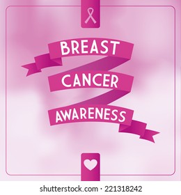 a pink background with a ribbon with text for breast cancer campaigns