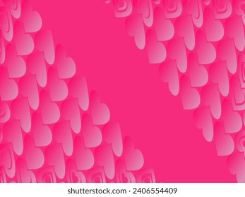 Pink background with romantic concept. Valentine's day celebration. Vector illustration. Flat pink heart with frame on geometric background. Love greeting card sale banner.