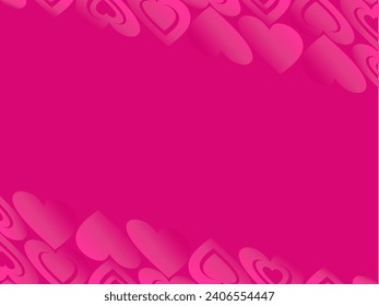 Fondo rosa con concepto romántico. Celebración de San Valentín. Ilustración vectorial. Corazón rosa plano con marco sobre fondo geométrico. Cartel de venta de tarjetas de felicitación de amor.
