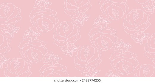 pink background rose flower line art pattern. beautiful design for banner, greeting card, poster, web.