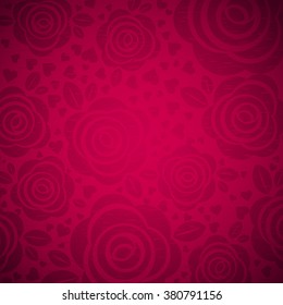 pink background with rose and heart,  vector illustration