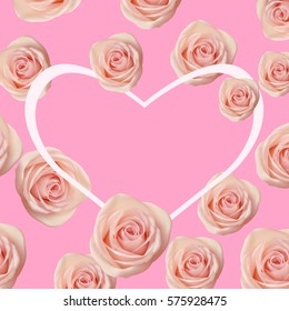 Pink background with roses and heart shape