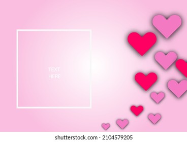 Fondo rosa con varios corazones sobre él y espacio para copiar texto