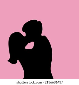 Pink Background Silhouette Black People Kissing Showing Love To Each Other