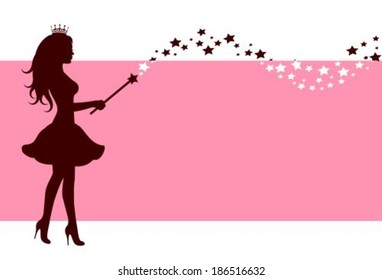 Pink Background With A Silhouette Of A Fairy With A Magic Wand Stars