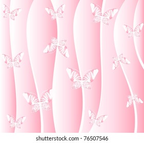 Pink background with small butterflies. Vector