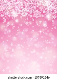 pink background with snowflakes, vector illustration