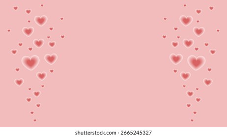Fondo rosa con corazones suaves brillantes. Ilustración vectorial romántica y de ensueño para el amor, el día de San Valentín, la boda y el diseño de redes sociales. Fondo decorativo para temas de celebración y afecto.