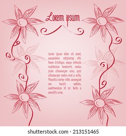a pink background with some text and some flowers