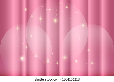 Pink background, stage with pink curtain, spotlight and stars. Vector image.
