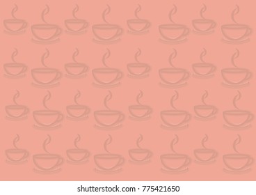 Pink background with a steaming coffee cup pattern