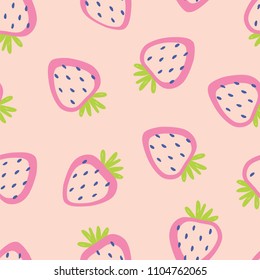 Pink background. Strawberry. Seamless pattern.